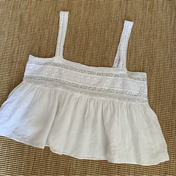 Doen Beaux Ramie Lace Square Neck Cami Camisole Tank Top Blouse Salt - Picture 8 of 11